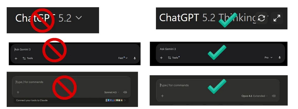 Daumenregel: Für wichtige Fragen immer eine stärkere Kombination aus Modell und Setup wählen